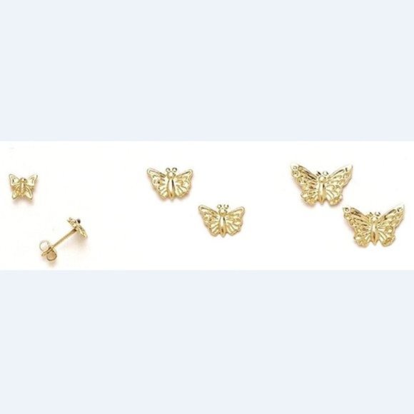 14K Solid Yellow Gold Butterfly Stamp Stud Pushback Stud Earrings Medium 9x6mm - Picture 2 of 4